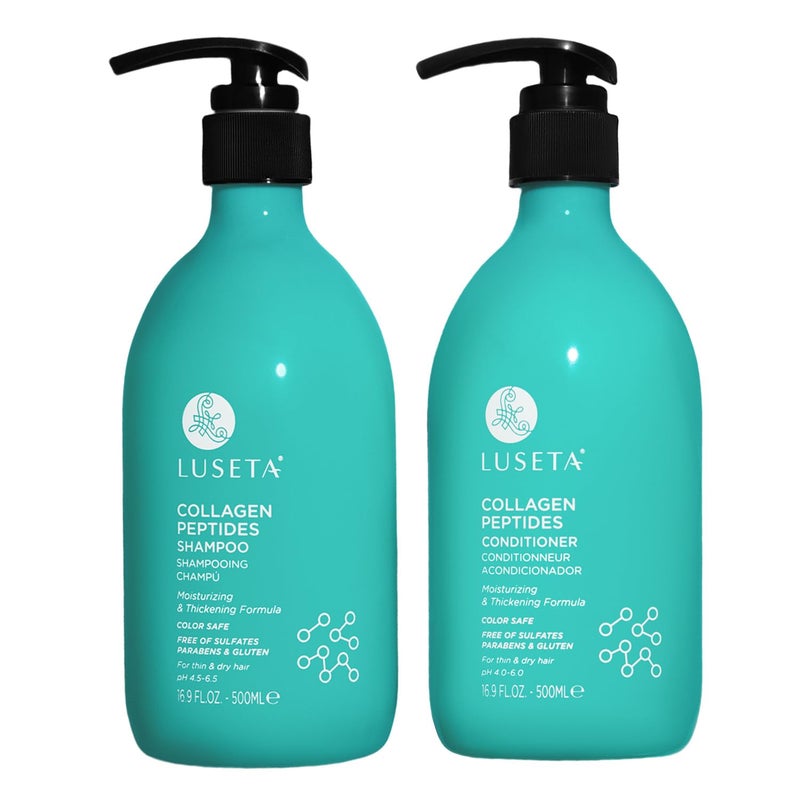 Luseta Thickening Shampoo and Conditioner Set with Collagen Peptides Strengthen and Moisturize for Thin  Dry Hair Promote Thickness and Reduce Breakage for FullerLooking Hair 169oz2